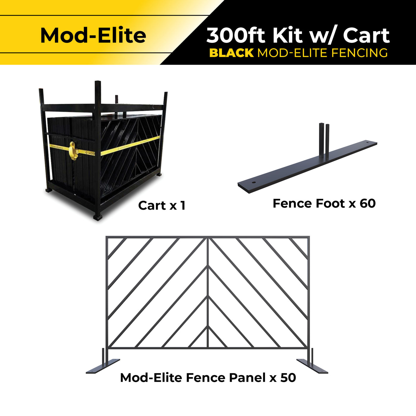 Mod-Elite Fence | Black | 300ft Kit with Cart
