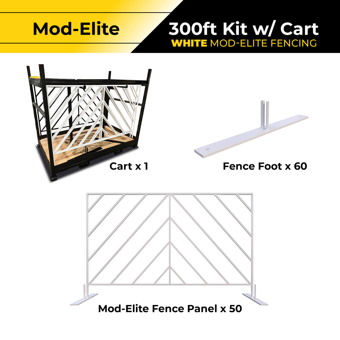 Mod-Elite Fence | White | 300ft Kit with Cart