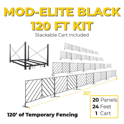 Mod-Elite Fence | Black | 120ft Kit with Cart
