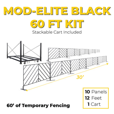 Mod-Elite Fence | Black | 60ft Kit with Cart