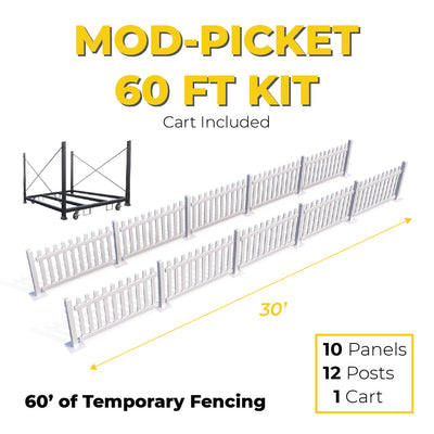 Mod-Picket Fence | 60ft Kit with Cart